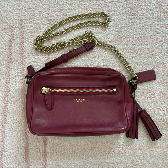 Coach Burgundy Crossbody Bag with Gold Chain - Picture 1 of 16